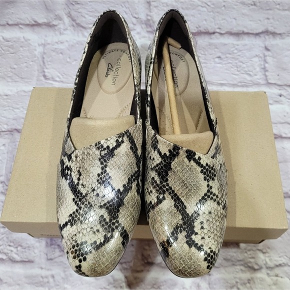 Clarks Collection Juliet Palm Taupe Snake Print Loafers - Picture 6 of 9